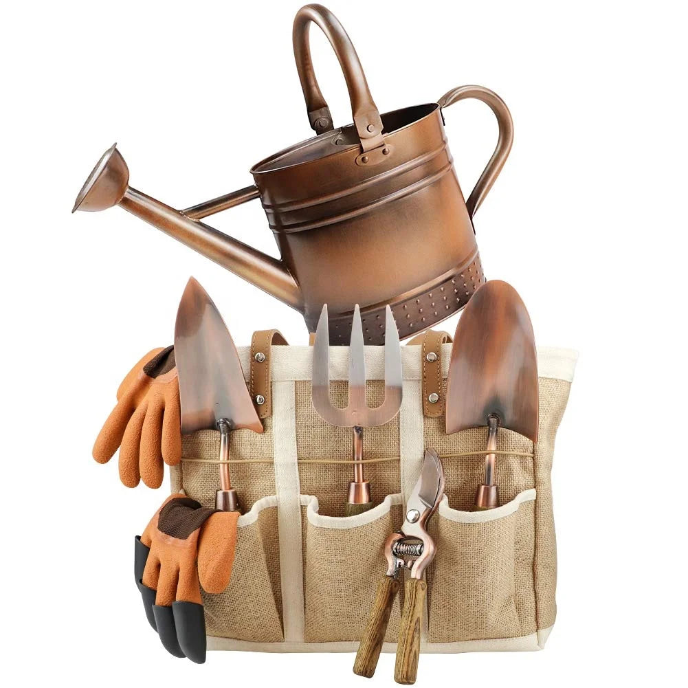 Hot Sale 9 Piece Garden Tool Set Include Rake Cultivator Pruning Shear Weeder Trowel Transplanter Glovesbagwatering Can
