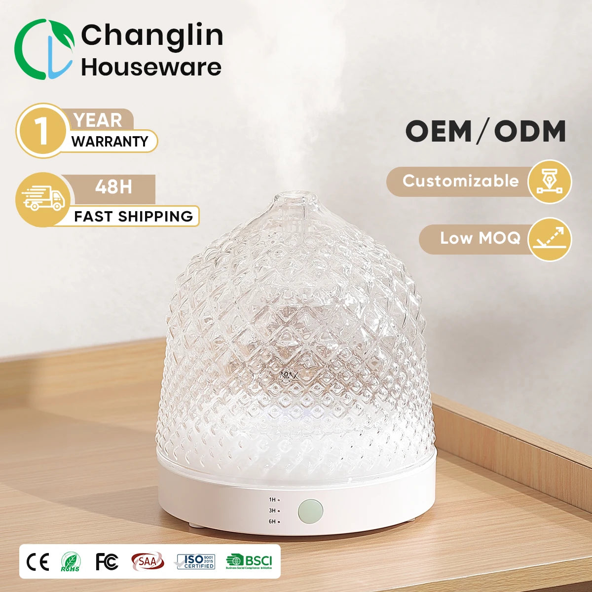 Oem Oil Essential Ultrasonic Aromatherapy Diffusers Electric Machine Aroma Therapy Glass Aroma Diffuser