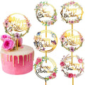 Acrylic Glitter Gold Cake Topper Flower Acrylic Happy Birthday Cake Topper for Cake Accessories