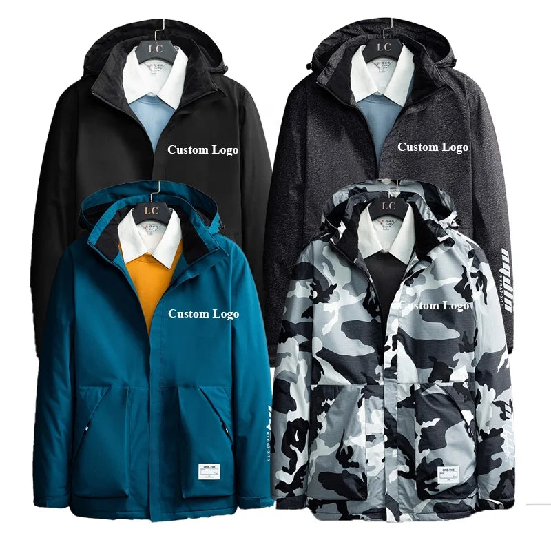 Men's Winter Ski Jacket Reversible Eco-Friendly Waterproof Windproof Breathable Stand Collar Fleece Lined Hooded with Zipper