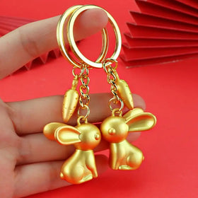 Gold Rabbit Keychain Zodiac Rabbit Statue Keychains Hanging Chinese New Year Decor Women Rabbit Chinese New Year Bunny Key Chain