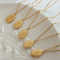Waterproof Stainless Steel 18k Gold Plated Jewelry Queen Elizabeth Oval Pendant Necklace for Women