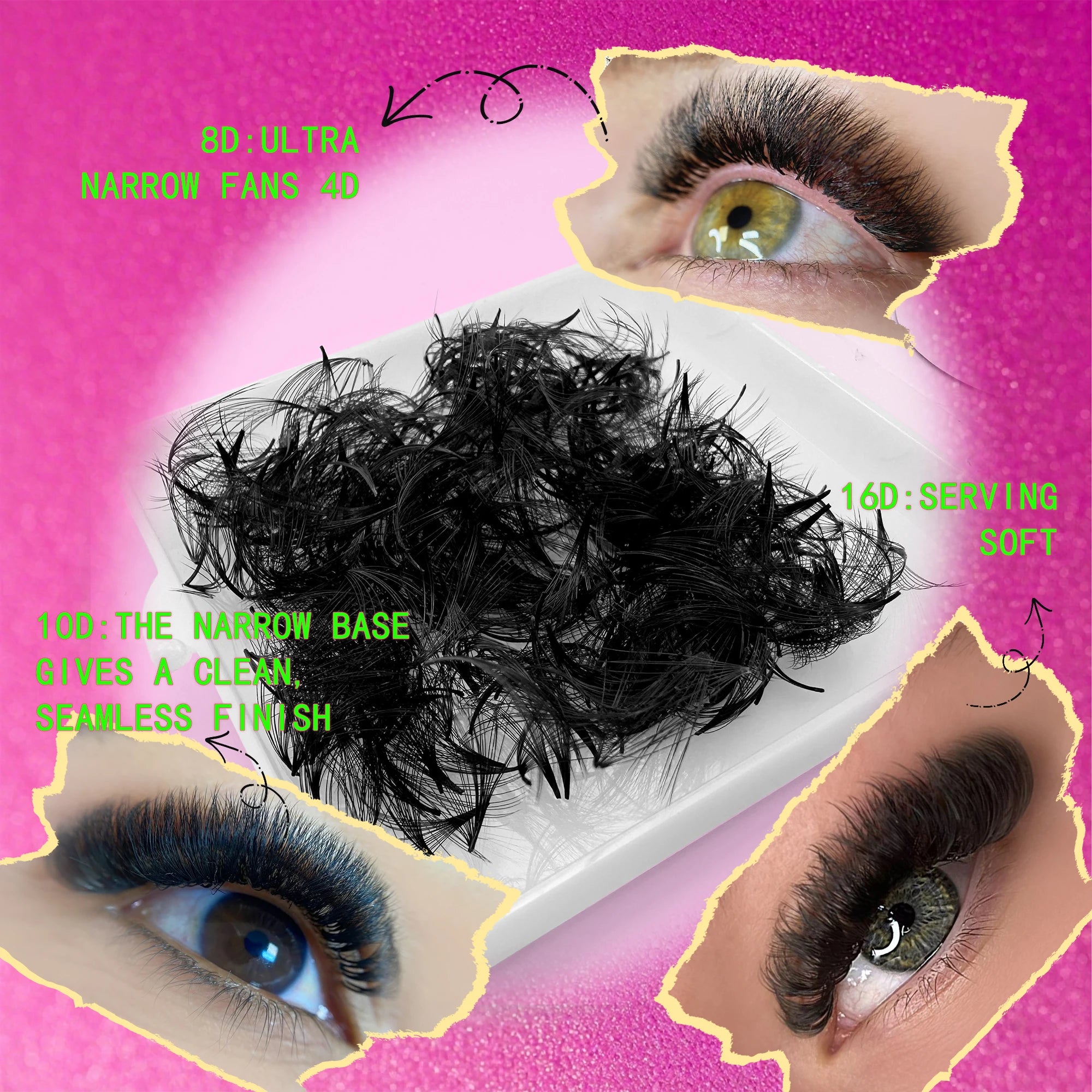 Abonnie Pointy Base 6D 8D 10D Pro Made Lash Extension Fans Mink Matte Dark 0.05 Premade Volume Fans Long Stem Loose Promade Fans