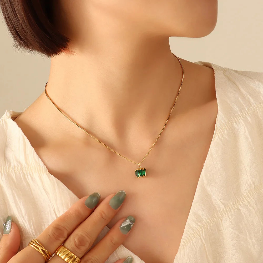 Unique Design Green CZ Full Diamond Small Waist Pendant Gold Plated Stainless Steel Women Chokers Necklace Earring Set P465