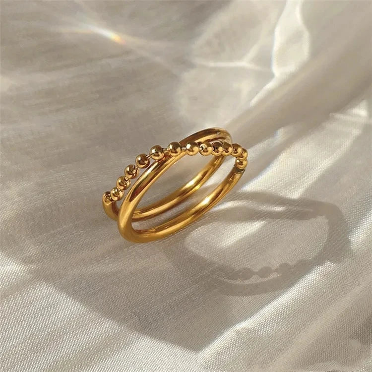 Wholesale Tarnish Free 18k Gold Plated Geometric Ring Waterproof Stainless Steel Beaded Rings for Women Accesorios Mujer