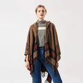 Women Wool Blend Stripe Hooded Shawl Hippie Cape Cardigan Tassels Poncho Thick Warm Hoody Coat Female Scarf Fashion Lady Clothes