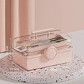 OWNSWING Cosmetic Storage Box Makeup Storage Organizer With Handle Storage Box With Cover for Vanity With Three Layers
