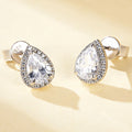 Trendy Engagement Wedding Anniversary Jewelry Luxury Rhodium Plated 925 Sterling Silver Pear Shape Zirconia Stud Earrings
