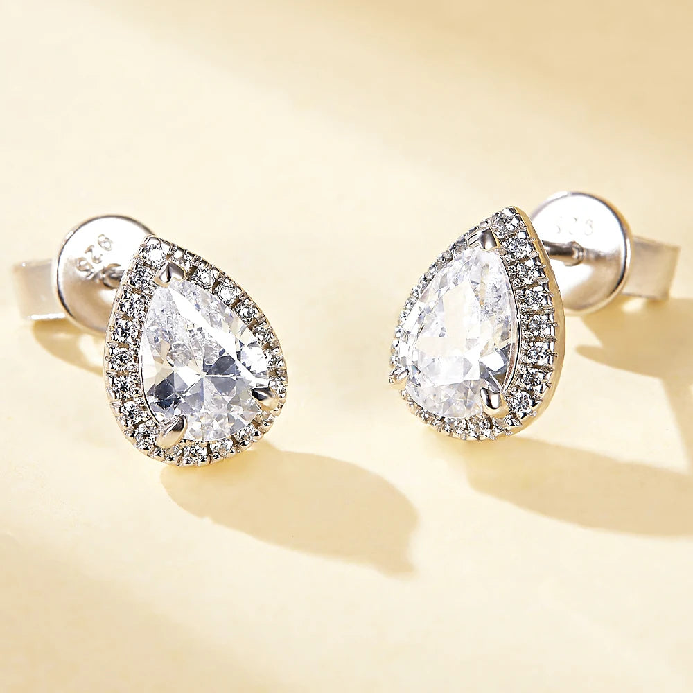 Trendy Engagement Wedding Anniversary Jewelry Luxury Rhodium Plated 925 Sterling Silver Pear Shape Zirconia Stud Earrings