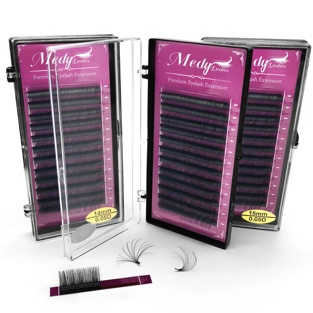 Medylashes Wholesale Silk Volume Fluffy Matte Black 6-25mm Trays Lash Trays Individual Eyelash Extension