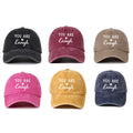 Unisex Vintage Distressed Denim 6 Panel Dad Hat Unstructured Plain Baseball Cap 'You Are Enough' Logo Print Sporty Dot Pattern