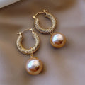 CAOSHI New Arrival Contracted Small Hoop Daily Wear Office Lady Gold Plated Big Champagne Imitation Pearl Women Earrings