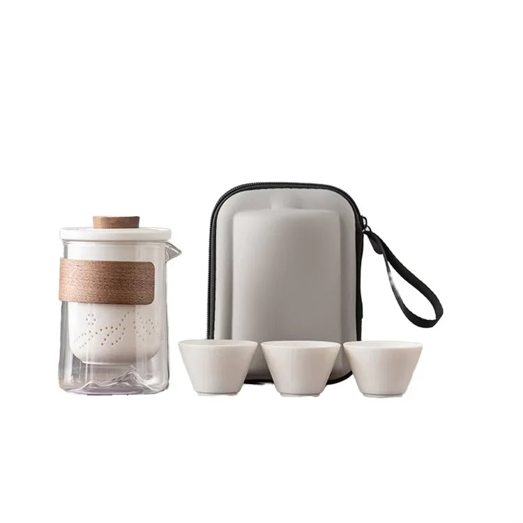 Portable Chinese Style Travel Tea Set Outdoor Cup Quick Ceramic Glass Materials for Coffee Drinkware