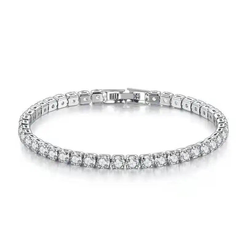Hot Sale White Gold Plated 4MM Cubic Zirconia CZ Diamond Charm Tennis Bracelet for Women