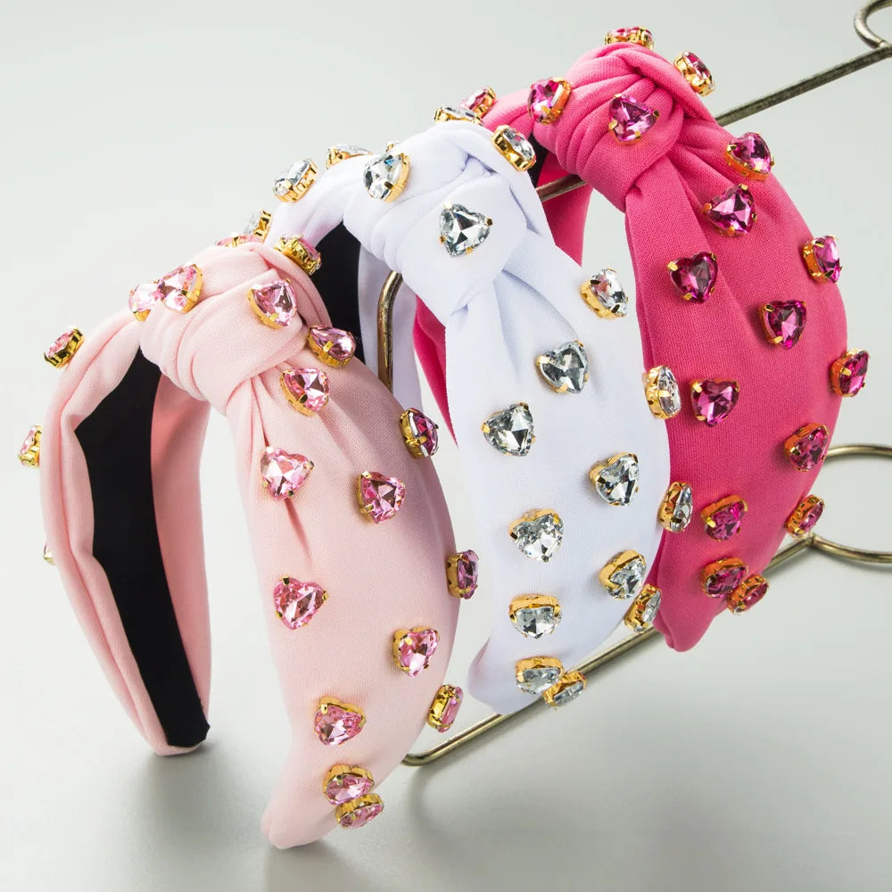 Valentine's Day Fashion New Wide Edge Knot Set Drill Hooped Women Fashion love Accessories Decorative Headband