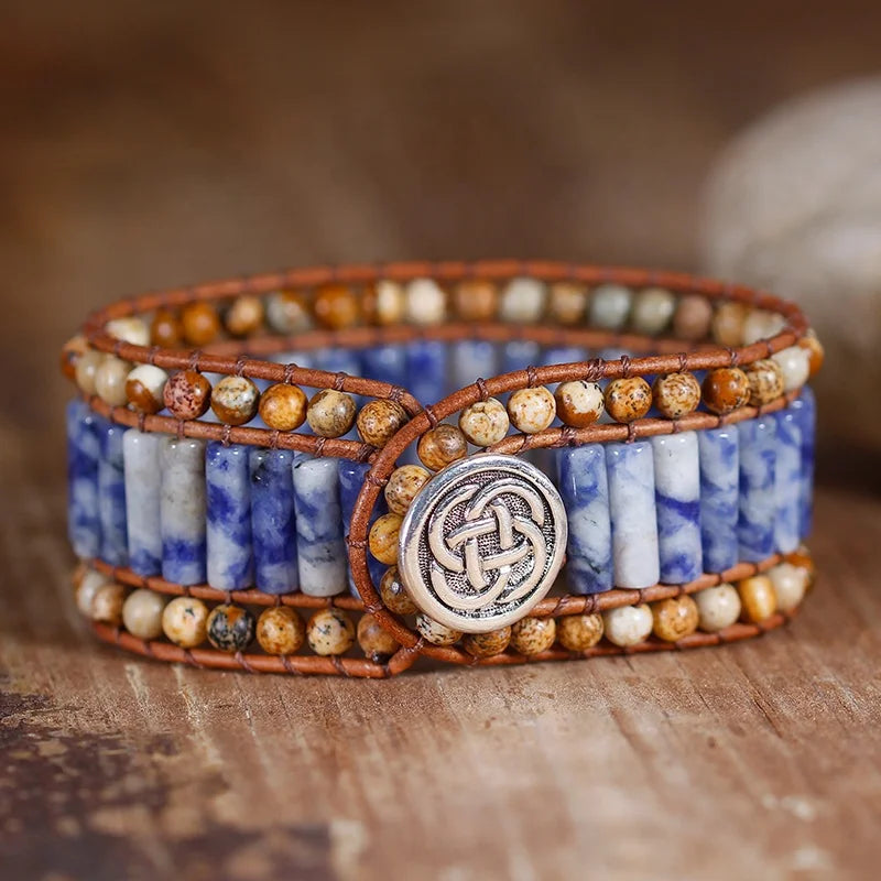 Handmade Boho Statement Leather Wraps Bohemia Weaving Natural Stone Beads Cuff Bracelet for Women Charm Art Jewelry Wholesale