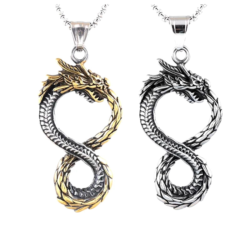 Norse Mythology Jewelry Stainless Steel Gold Jormungand Dragon Amulet Talisman Pendant Infinity Midgard World Serpent Necklace