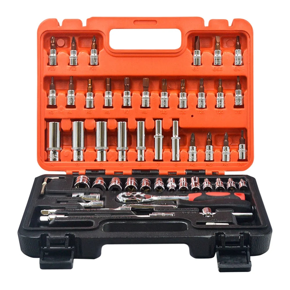 53PCS/set 72-tooth CR-V Ratchet Auto Repair Mechanic Wrench Set Kit Hand Tool Toolbox Combination Socket Wrench Sets