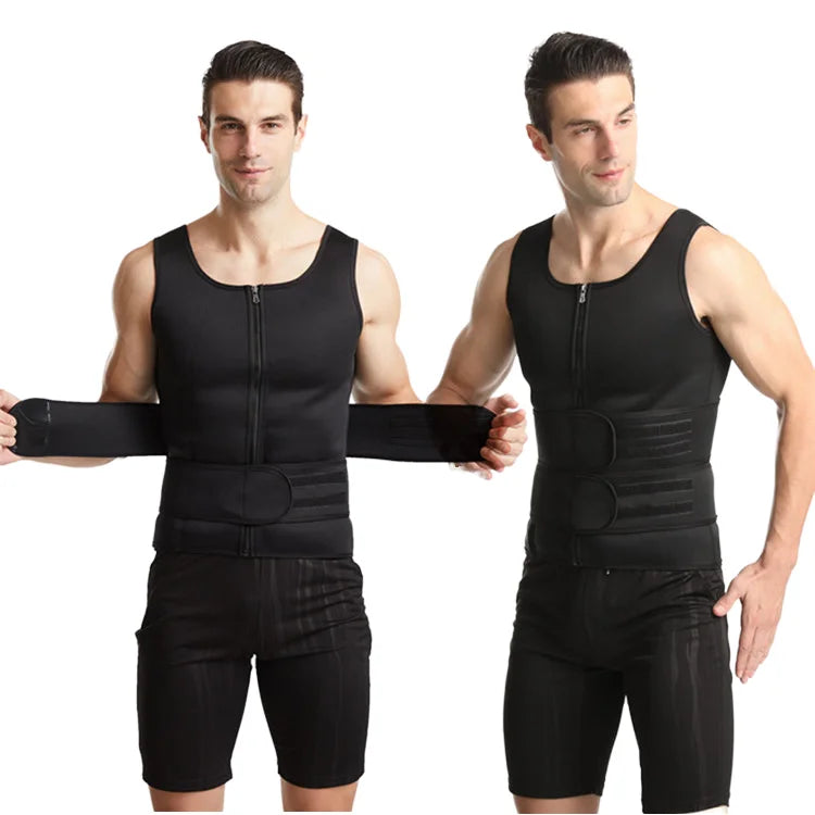 Men's Compression Shapewear Breathable Neoprene Knitted Waist Abdomen Belt Double Belt Vest Reinforced Sweat-Inducing Rubber