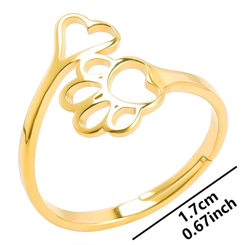 Stainless Steel Animal Jewelry Puppy Pet Dog Cat Claw Pow Finger Rings Adjustable