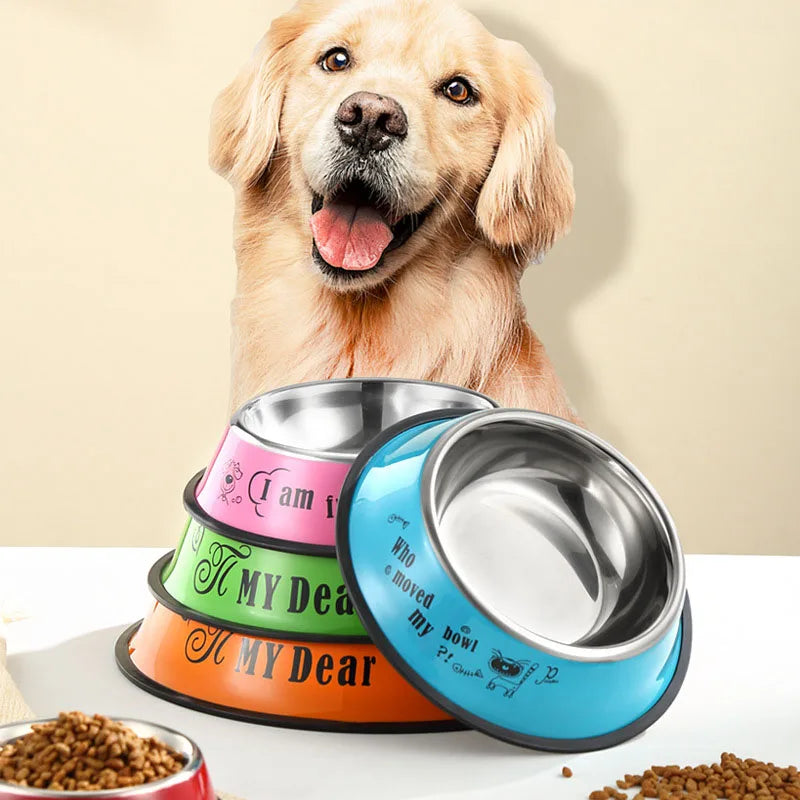 Wholesale Non Slip Round Stainless Steel Pet Cat Dog Food Water Feeder Bowl with Rubber Base