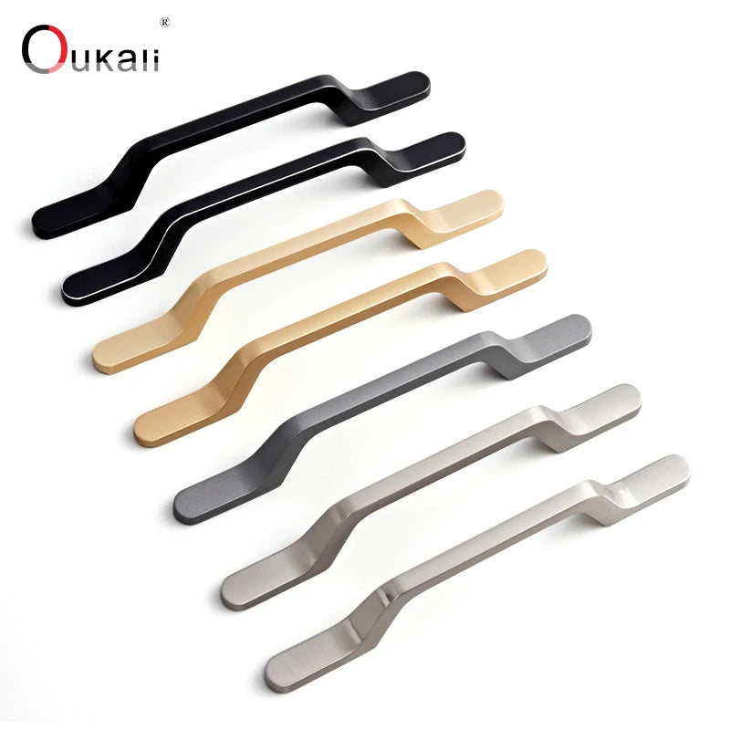 Oukali 224mm Modern Furniture Cabinet Door Hardware Handle Matte Black Kitchen Cupboard Window Closet Drawer Pulls