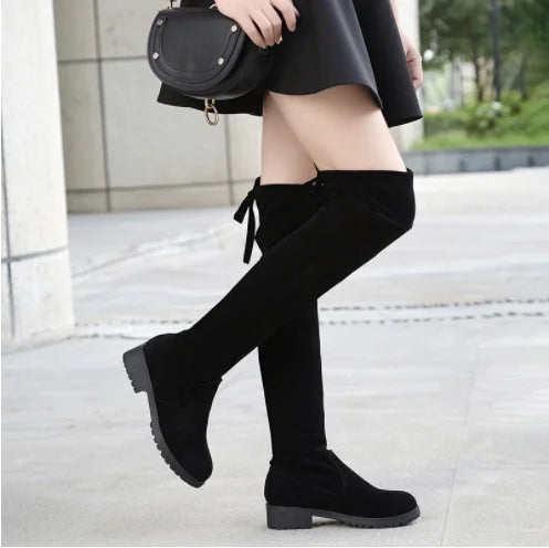 New Autumn and Winter Suede Low-heeled Flat Over-the-knee Warm Boots  704
