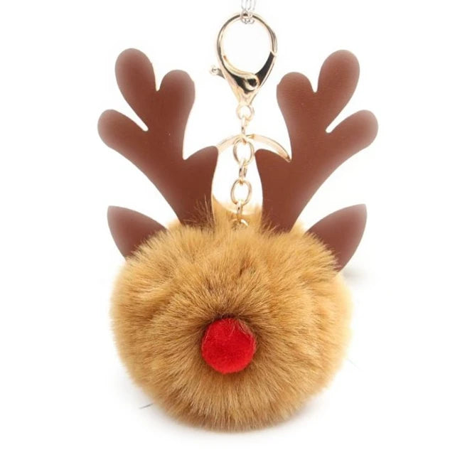 21128 Soft Plush Artificial Fur Zinc Alloy Multi-color Christmas Deer Pendant Ball Pom Pom Lightweight Keychain