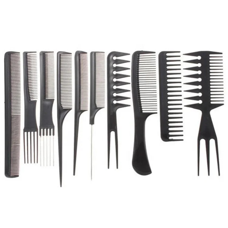 Customized logo 10-piece Set Anti Static Detangling Plastic Comb Barber Carbon Comb Styling for Salon