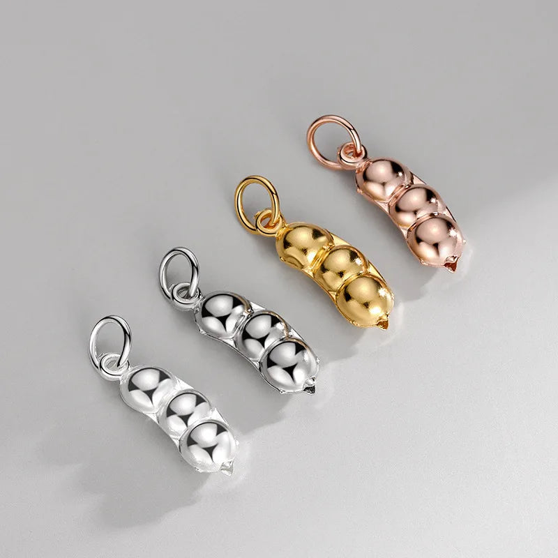 Wholesale Gold Plated Pea Pod Pendant 925 Sterling Silver Plant Pea Bean Charm for Jewelry Making Accessories