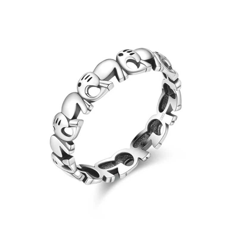 S925 Sterling Silver Vintage Elephant Coin Adjustable Ring Antique Finish 3D Design Punk Women's Style Classic Infinity Stacking