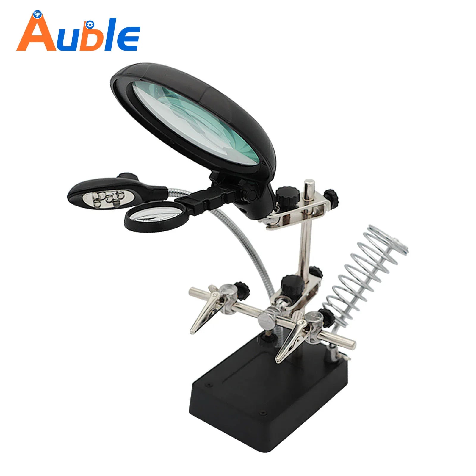 5X 8X 10X LED Light Helping Hands Magnifier Soldering StationMagnifying Glass Stand with Auxiliary Clamp and Alligator Clips