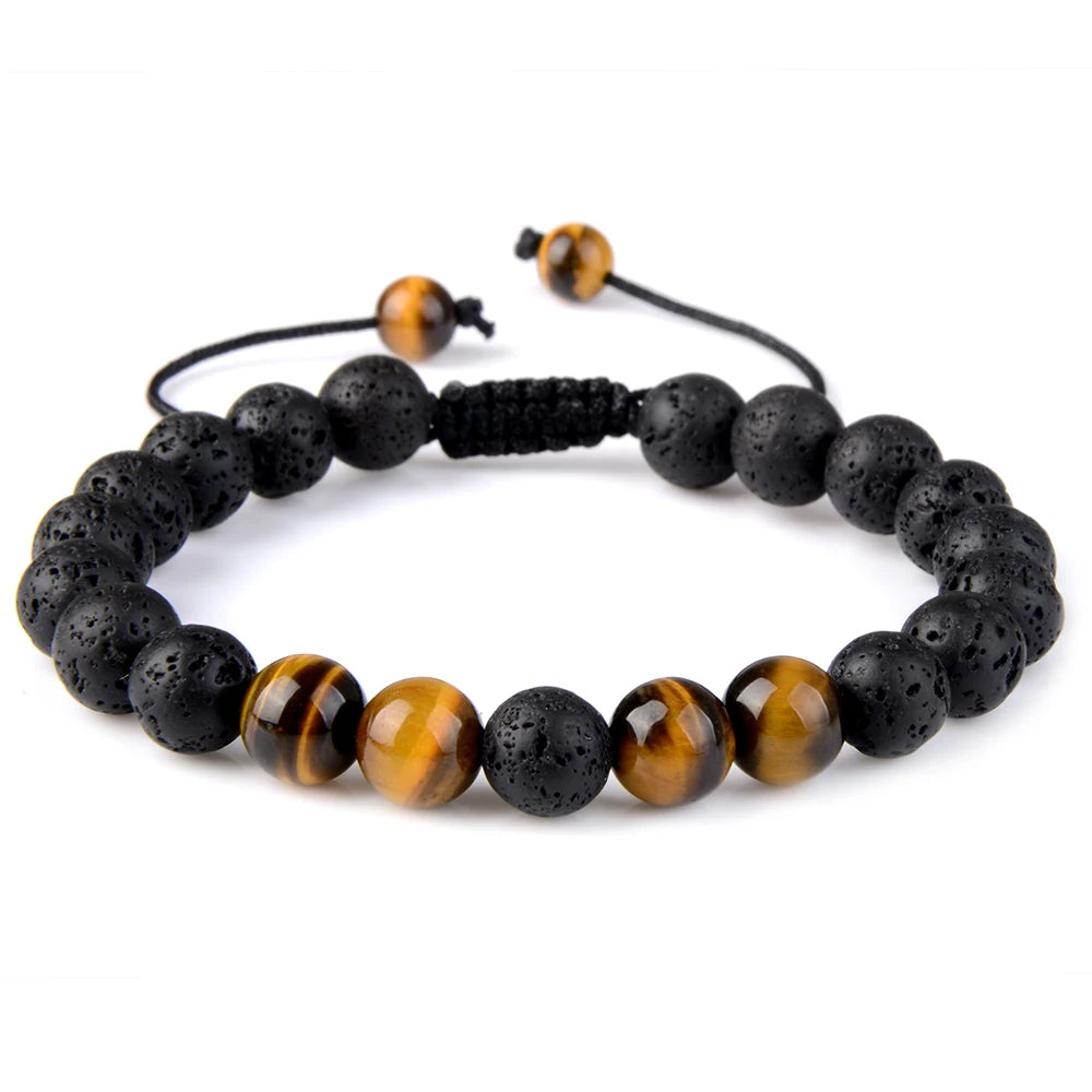 Adjustable Hand Knitting Natural Lava Stone Turquoise Tiger Eye Beads Mixed Bracelet
