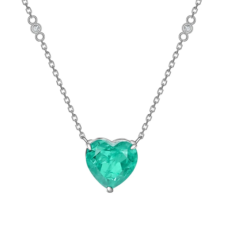 Fashion Women Necklace S925 Sterling Silver CZ Stone Necklace Fine Jewelry Blue Paraiba Heart Necklace