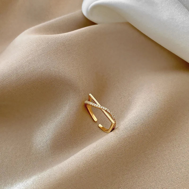 GT 18k Gold Plated Diamond Wedding Adjustable Ring Simple Cross Rings