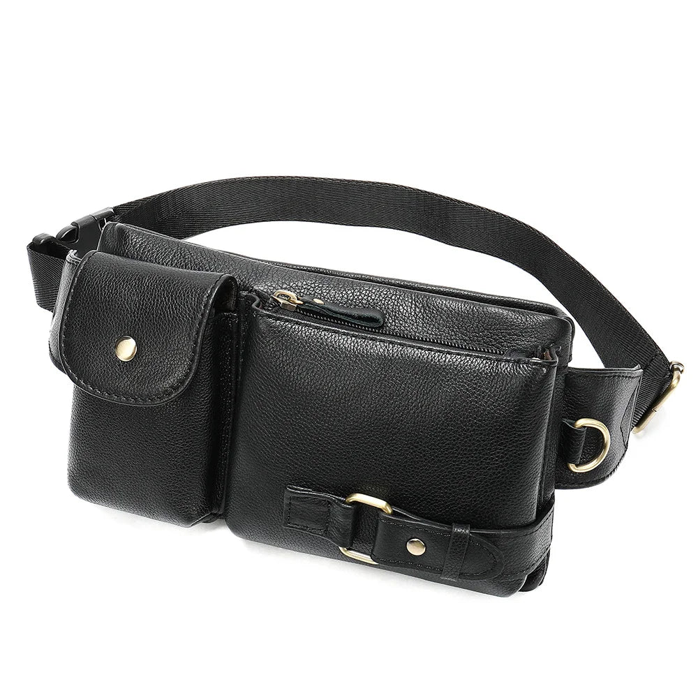 Full Grain Leather Phone Bag for Men Waist Pack Crossbody Chest Bag Vintage Style Outdoor Construction Work
