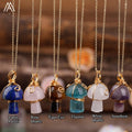 Gold Plated Crystal Mushroom Necklace Wire Wrapped Natural Stone Handmade Rope Chain Jewelry for Party and Wedding