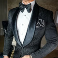 Black Jacquard Mens Wedding Suits Italian Design Smoking Tuxedo Jacket 2 Piece Groom Terno Suits Set for Men Blazer +Pant