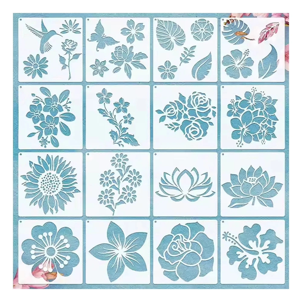 16 Pieces Flower Stencil for Painting Rose Leaf Template Reusable Plastic Stencils DIY