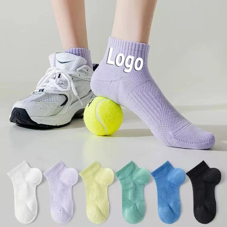 High Quality Breathable Knitted Mesh Tennis Socks Custom Women Men Padded Sports Socks Ankle High for Summer