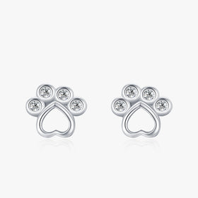Ailmay Real 925 Sterling Silver Pet Paw Footprint Stud Earrings for Women Girl Cute Dazzling Clear CZ Fine Jewelry