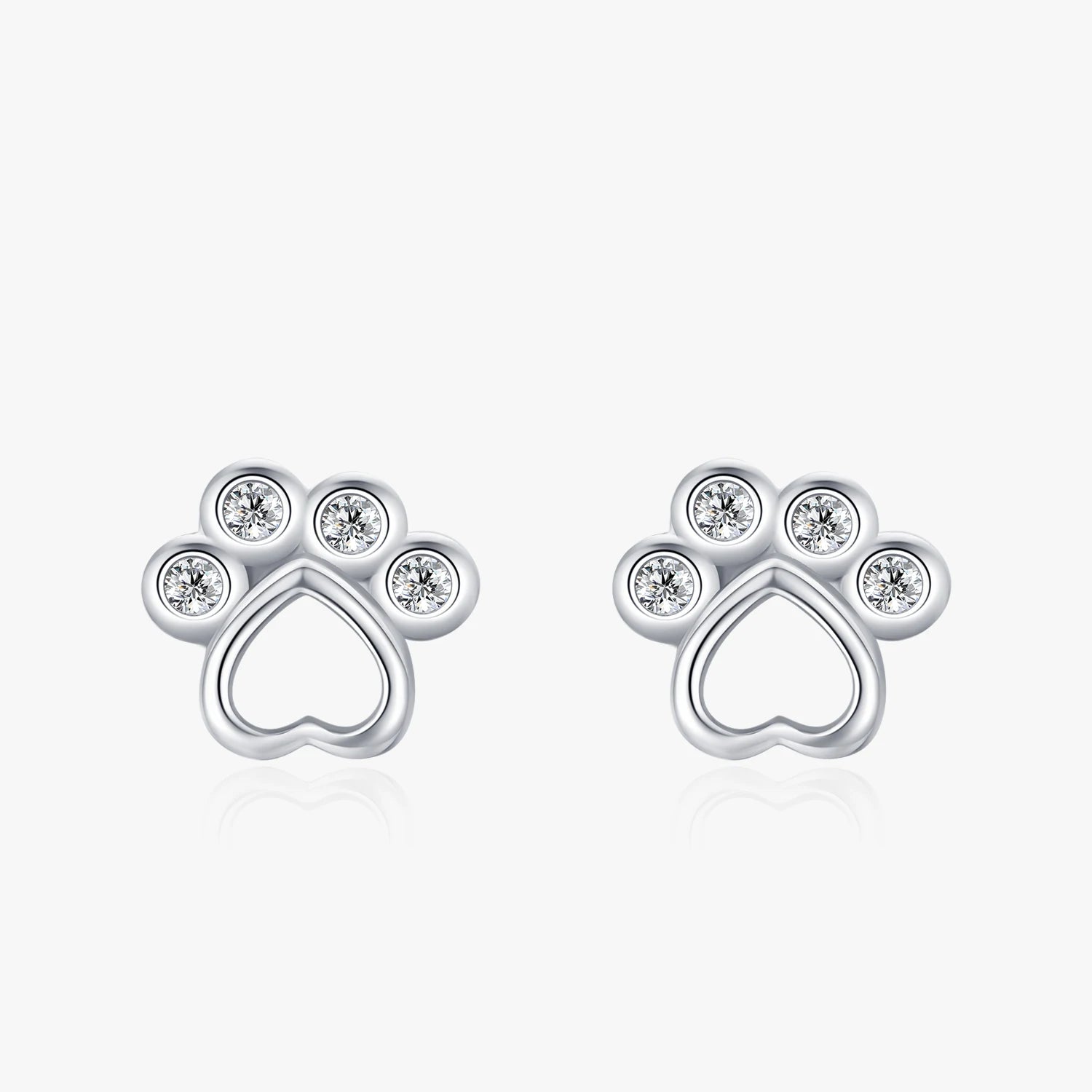 Ailmay Real 925 Sterling Silver Pet Paw Footprint Stud Earrings for Women Girl Cute Dazzling Clear CZ Fine Jewelry