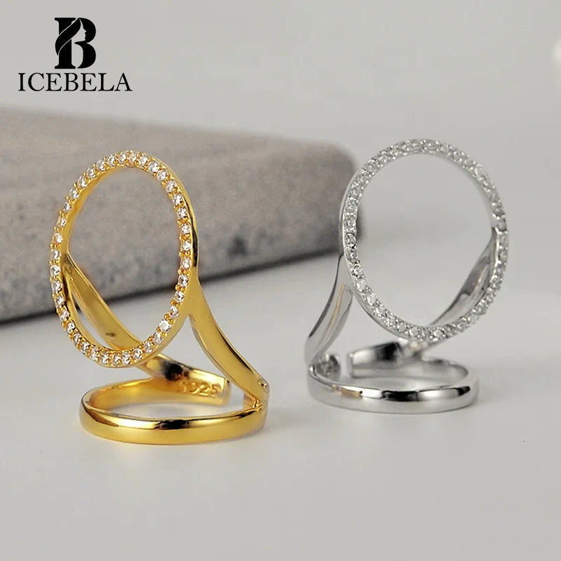 ICEBELA Jewelry Niche Design Zircon Micro-inset Ring Female Light Luxury S925 Sterling Silver Hollow Circle Creative Ring