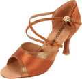 Evkoo 250506 Women's Latin Salsa Tango Dance Shoes New Arrival Fast Delivery Fashionable Brown Satin Cuban Heel 7.0CM Suede Sole