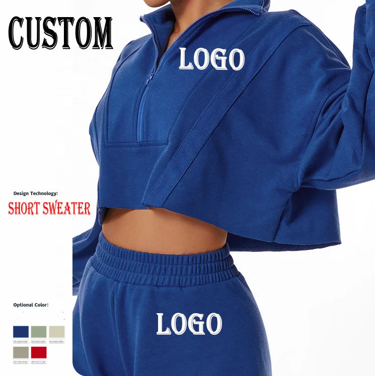 Y2K Custom Sleeve Sweater Loose Fashion Stand Collar Zipper Top Training Casual Outdoor