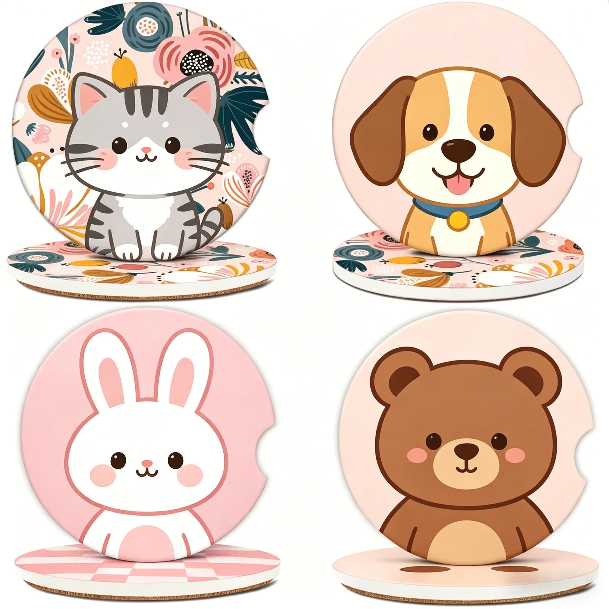 Wholesale Custom Printed White Ceramic Car Coasters Water Absorbent Matte UV Printing Souvenirs Creative Promotional Gifts