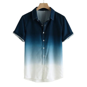 RNSHANGER Summer Men's Hawaiian Shirts for Men Cool Thin Breathable Collar Gradient Dyed Casual Short Sleeve Male Shirt