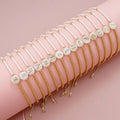 BG1115 Minimalist Tiny Little Gold Seed Beaded Round Disc White Shell Letter A-Z Initial Adjustable Bracelet for Women Gifts