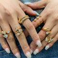 Hot Selling INS Style Stainless Steel 18k Gold PVD Plated Geometric Zircon Inlay Open Ring for Women Waterproof Jewelry