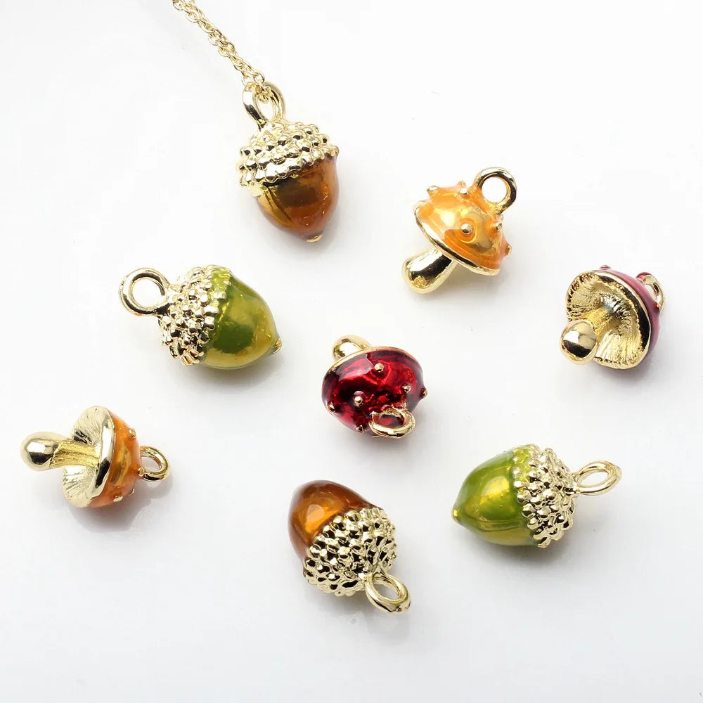 Popular Mini Mushroom Pine Cone Pendant DIY Jewelry Earrings Accessories with Wholesale Alloy Enamel Charms Drop Oil Design